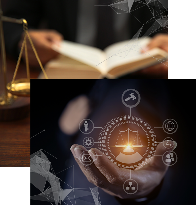 Graphic of person and courts icons. MCP's court technology solutions work to deliver timely and cost-effective justice solutions.
